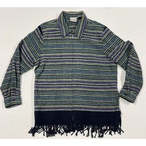 Napa Valley Green Purple Blue Striped Jacket with Fringe Women L Vintage Boho
